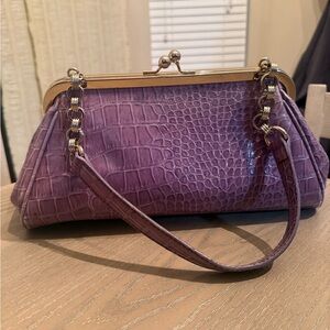 Liz Claiborne Purple Croc-Embossed Frame Wristlet with Gold Hardware